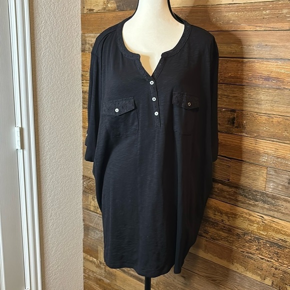croft & barrow Tops - Short sleeve, black pocketed blouse